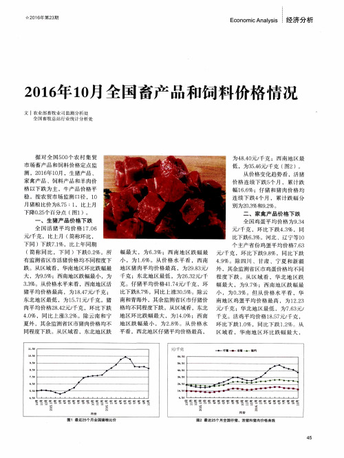 2016年10月全国畜产品和饲料价格情况