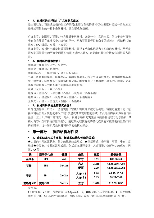 碳材料科学 期末复习题