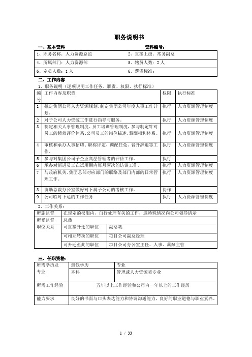 房地产公司职务说明书