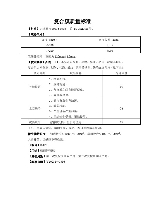 (新)复合膜质量标准