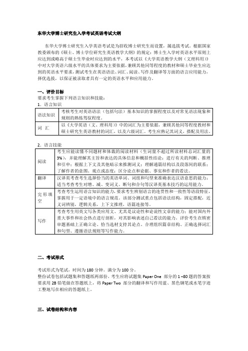 东华大学博士研究生入学考试英语考试大纲