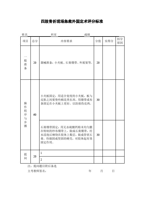 四肢骨折现场急救外固定术评分标准