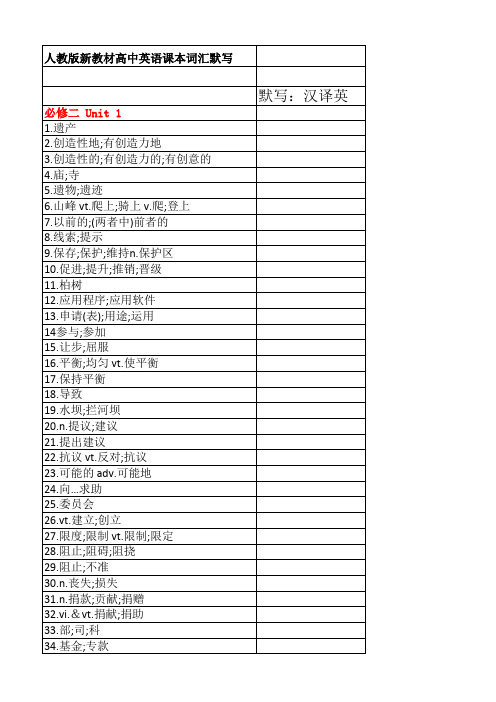 人教版新教材高中英语必修二词汇默写(汉译英)