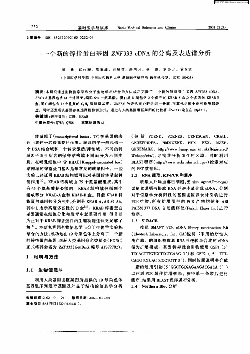 一个新的锌指蛋白基因ZNF333 cDNA的分离及表达谱分析