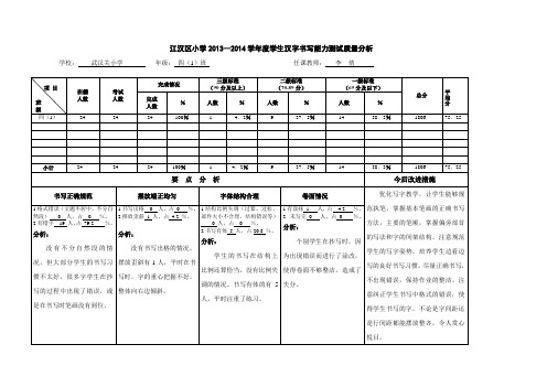 单项测试四年级写字语文质量分析(1)