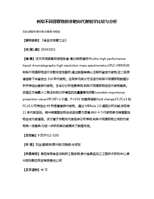 刺梨不同提取物的非靶向代谢组学比较与分析