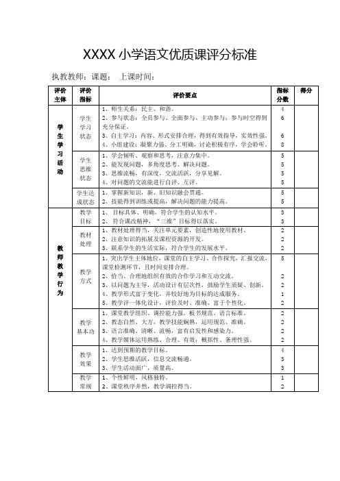 小学语文优质课评分标准