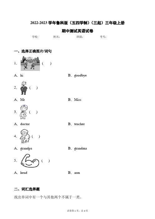 2022-2023学年鲁科版(五四学制)(三起)三年级上册期中测试英语试卷(附答案)