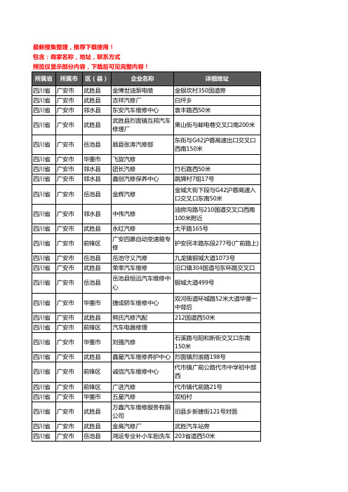 新版四川省广安市汽车维修企业公司商家户名录单联系方式地址大全397家