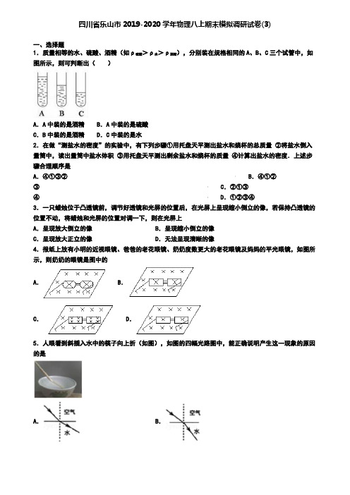 四川省乐山市2019-2020学年物理八上期末模拟调研试卷(3)