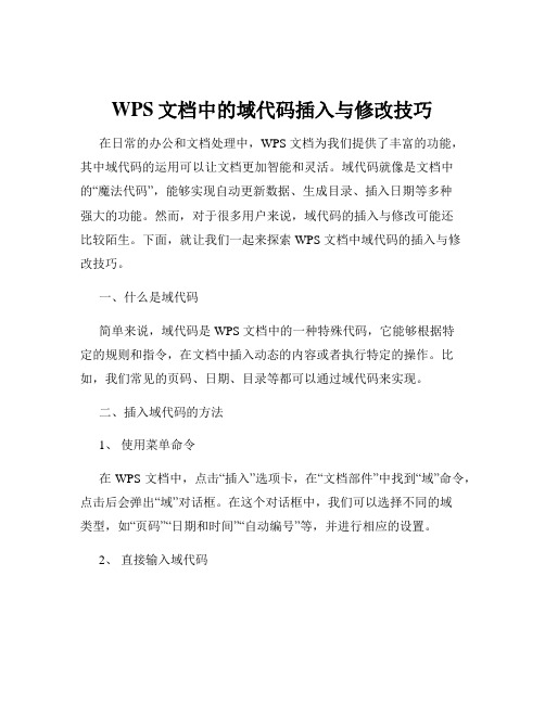 WPS文档中的域代码插入与修改技巧