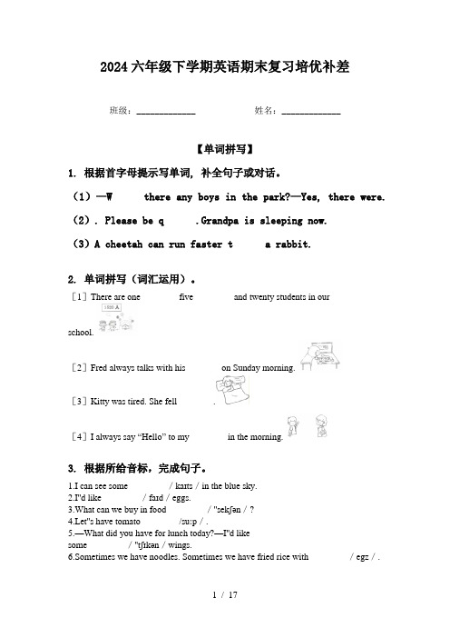 2024六年级下学期英语期末复习培优补差