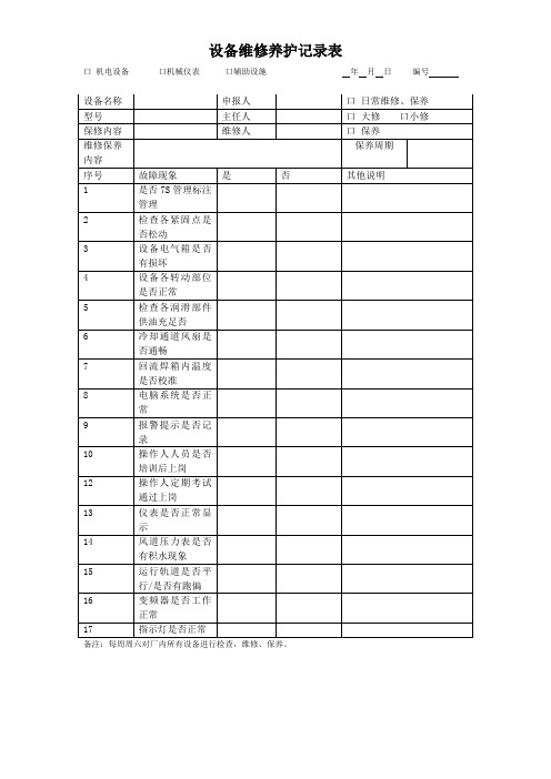 设备维修保养记录表