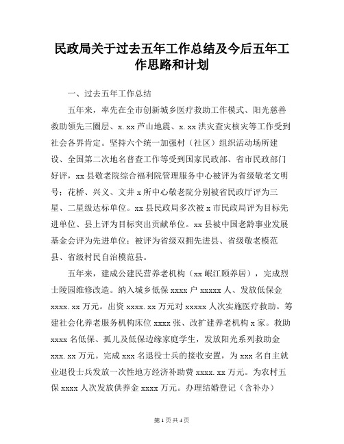 民政局关于过去五年工作总结及今后五年工作思路和计划