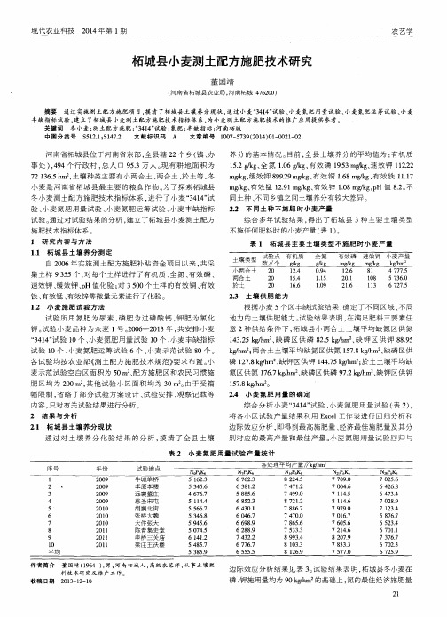 柘城县小麦测土配方施肥技术研究