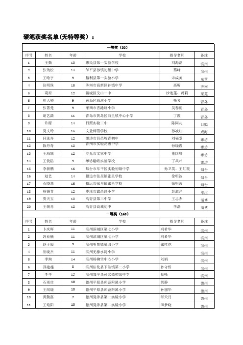 山东首届少儿书画大赛获奖名单