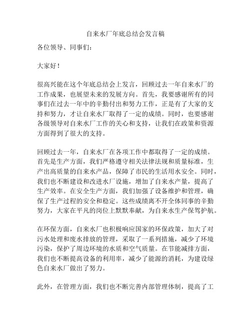 自来水厂年底总结会发言稿