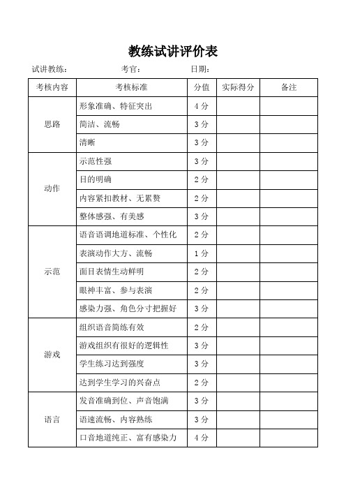 教练试讲评价表