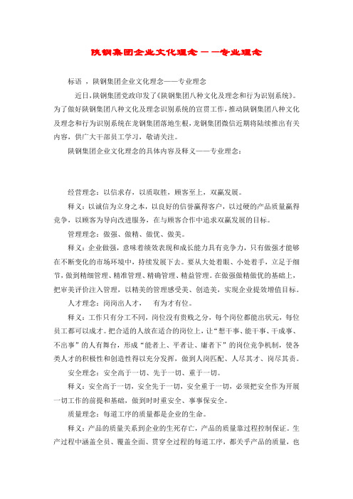 陕钢集团企业文化理念——专业理念