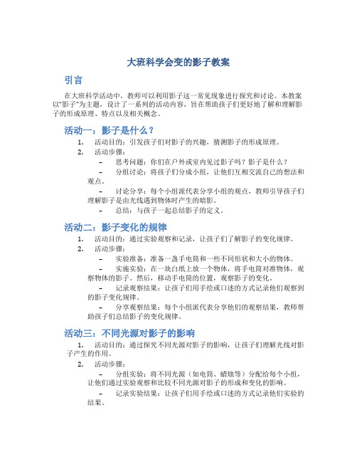 大班科学会变的影子教案