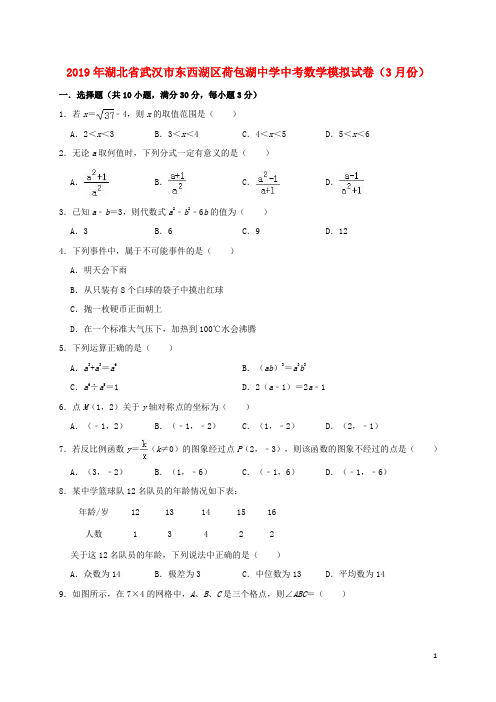 湖北省武汉市东西湖区荷包湖中学2019年中考数学模拟(3月)试卷(含解析)