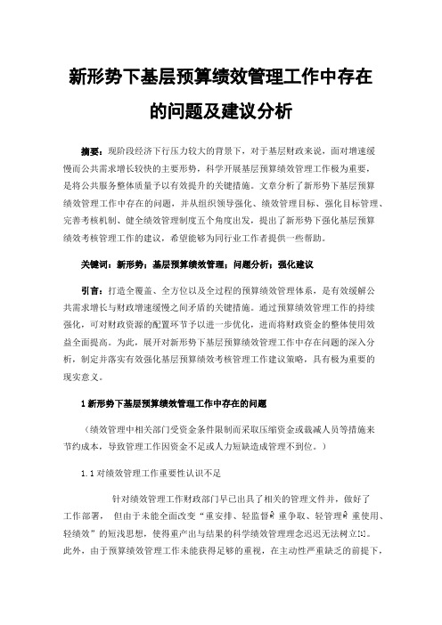 新形势下基层预算绩效管理工作中存在的问题及建议分析