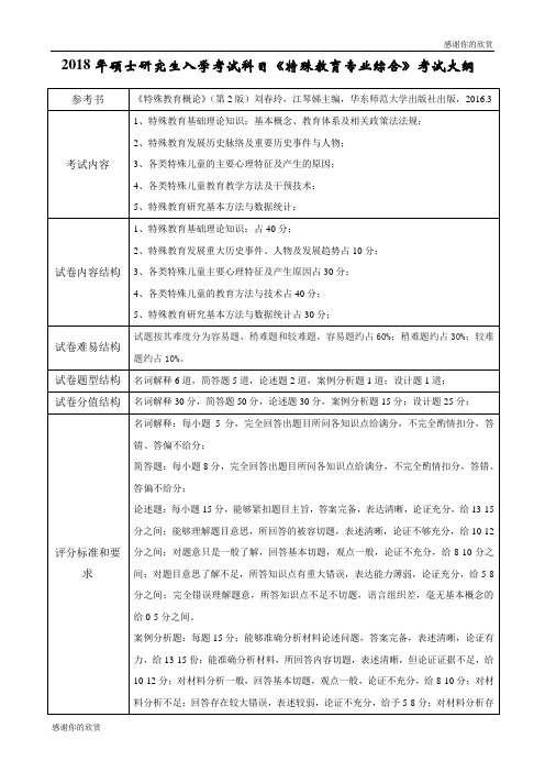 2018年硕士研究生入学考试科目《特殊教育专业综合》考试大纲.doc