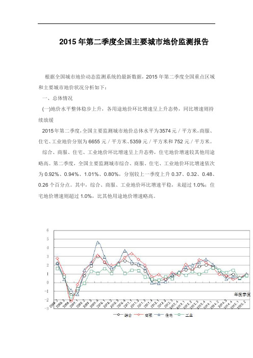 2015年第二季度全国主要城市地价监测报告