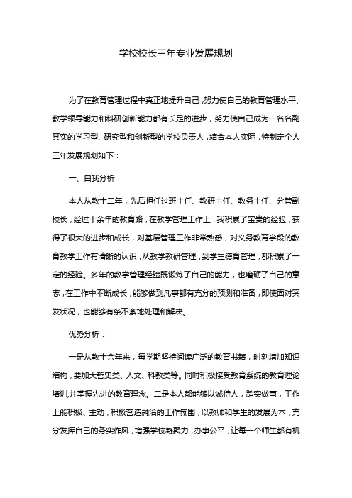 学校校长三年专业发展规划