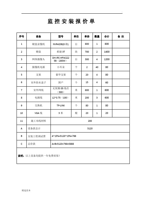 监控安装报价单