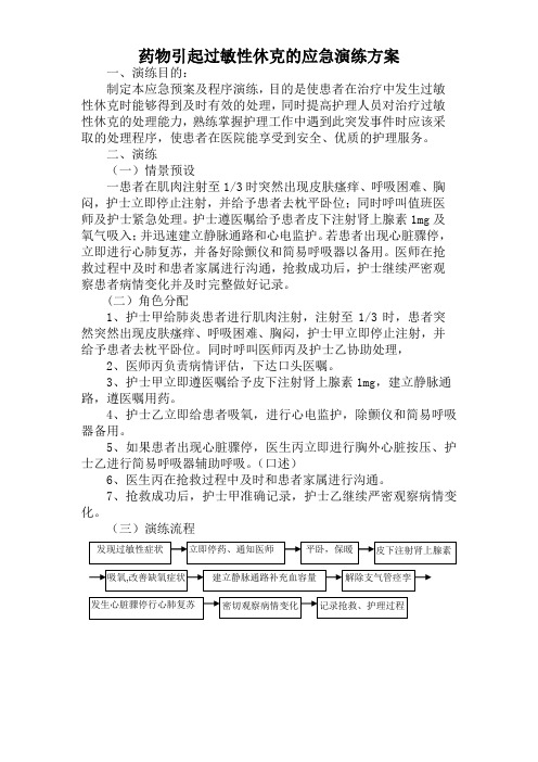 患者发生药物引起的过敏性休克的应急演练方案