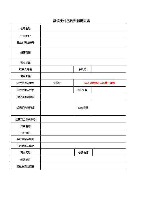 微信支付签约资料提交表