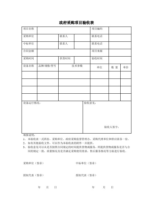 政府采购项目验收表