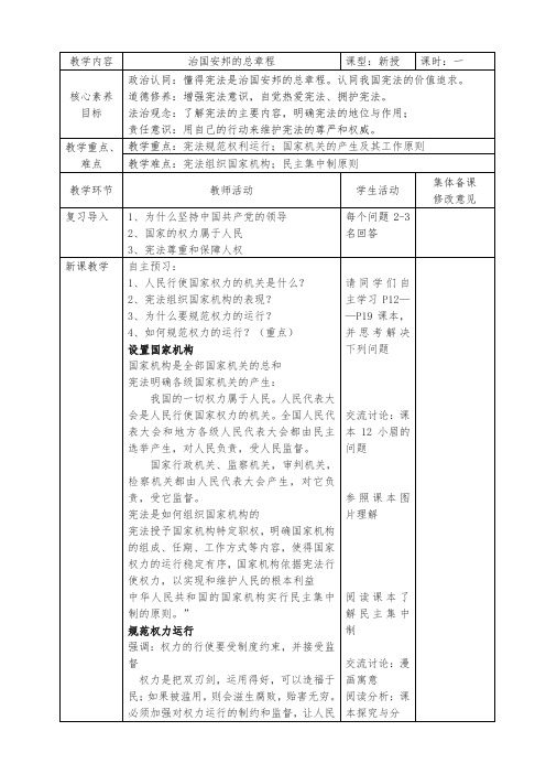 1.2 治国安邦的总章程 教学设计-2023-2024学年统编版道德与法治八年级下册