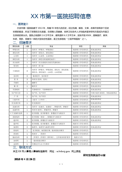 10036哈尔滨市第一医院招聘信息doc-大连大学附属