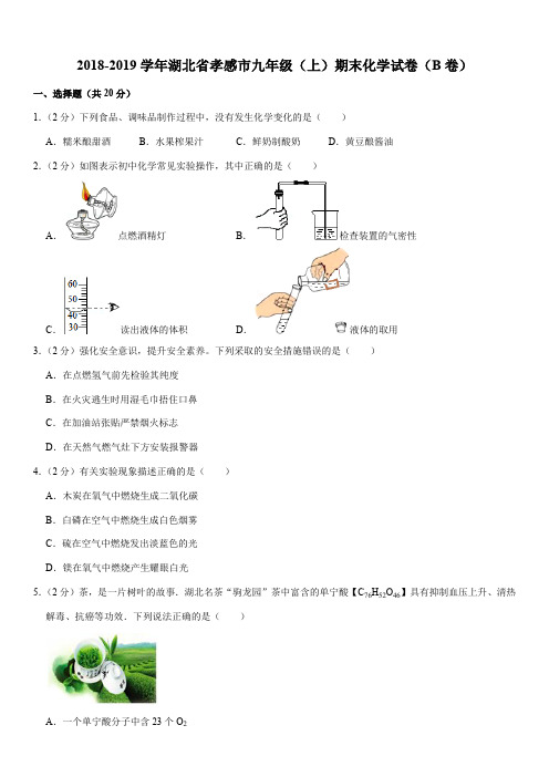 2018-2019学年湖北省孝感市九年级(上)期末化学试卷(B卷)