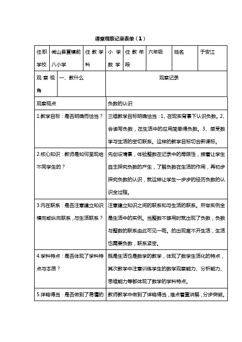 给大家提供一份完整的课堂观察记录表单,可参考