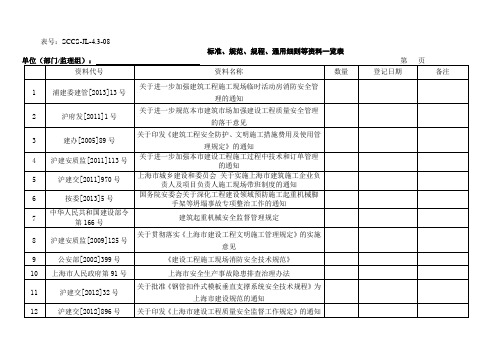 标准、规范、规程、通用细则等资料一览表