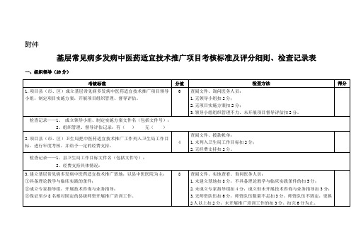 常见病多发病中医药适宜技术推广项目考核标准及评分细则、检查记录表