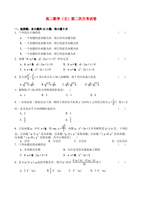 福建省莆田第二中学2015-2016学年高二数学上学期第二次月考试题 文