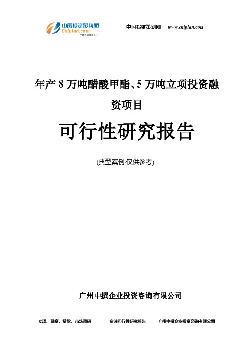 年产8万吨醋酸甲酯、5万吨融资投资立项项目可行性研究报告(中撰咨询)