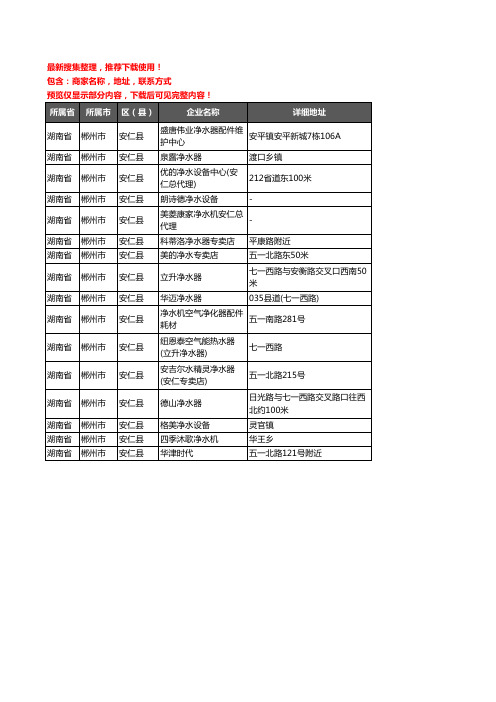 新版湖南省郴州市安仁县净水器企业公司商家户名录单联系方式地址大全16家