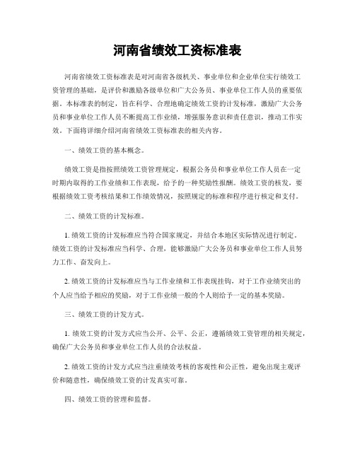 河南省绩效工资标准表