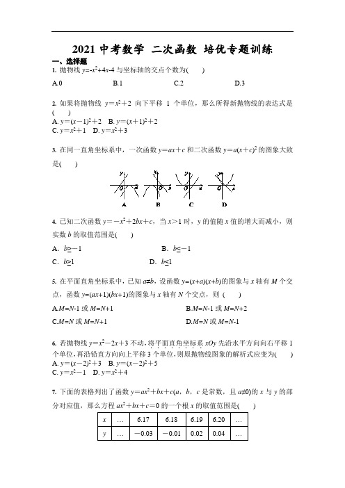 2021年中考数学 二次函数 培优专题训练(含答案)