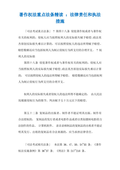 著作权法重点法条精读 ：法律责任和执法措施