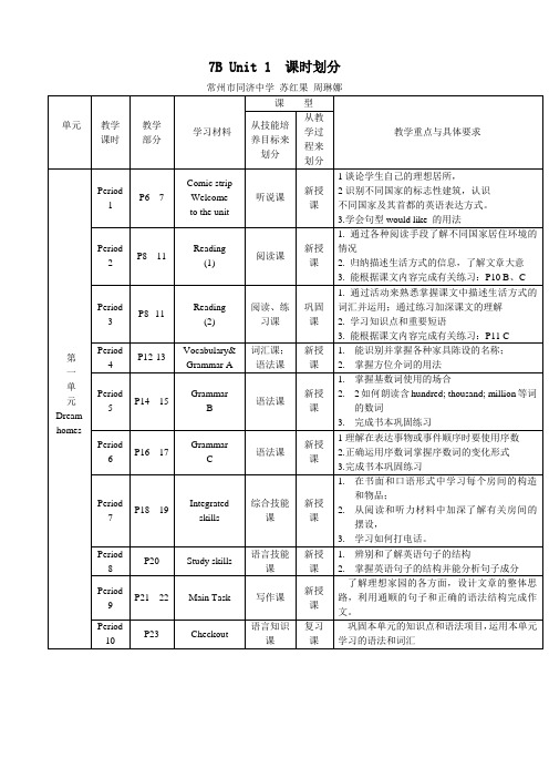 7B Unit 1  课时划分