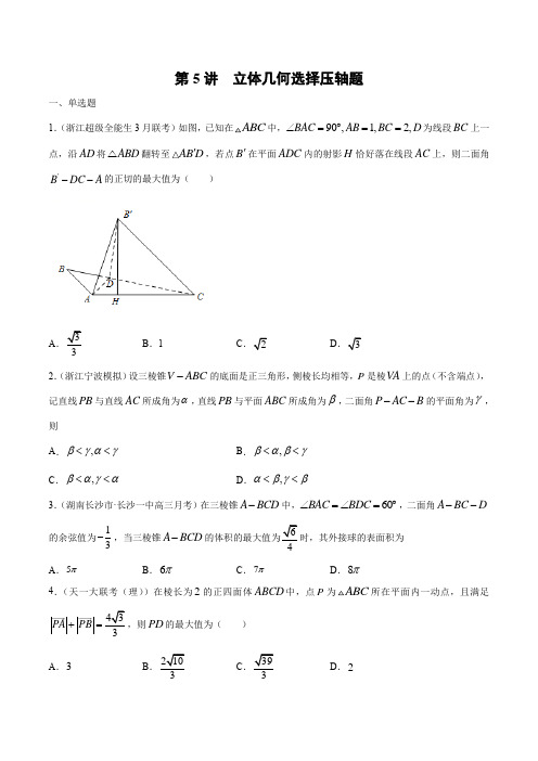 第5讲  立体几何选择压轴题(原卷版)