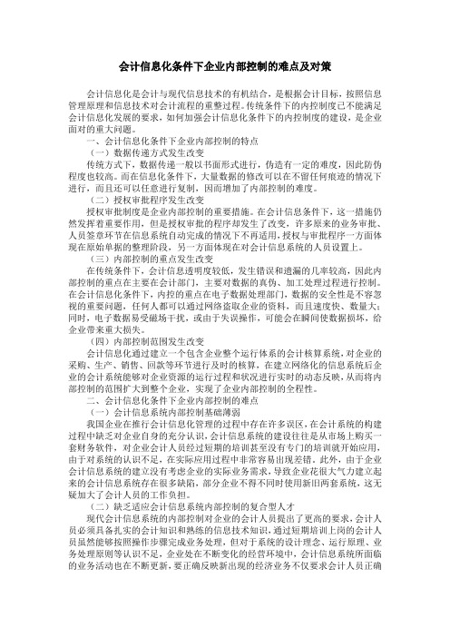 会计信息化条件下企业内部控制的难点及对策