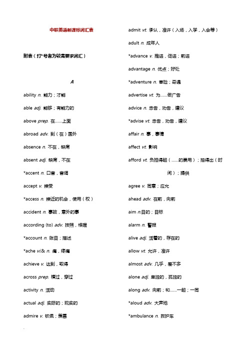 中职英语新课标词汇表