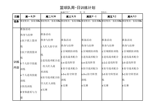 篮球队周日训练计划表模板